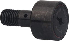 Accurate Bushing - 5/8" Roller Diam x 7/16" Width, 1/4" Stud Diam x 3/4" Length, Sealed Self Lubricating Stud Cam Follower with Nonmetallic Bushing - Carbon Steel, 5/16" Thread Length, 1/4-28 Thread, 1-3/16" OAL - Caliber Tooling