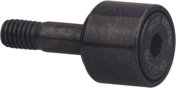 Accurate Bushing - 5/8" Roller Diam x 7/16" Width, 1/4" Stud Diam x 3/4" Length, Stud Cam Follower with Hex - Carbon Steel, 5/16" Thread Length, 1/4-28 Thread, 1-3/16" OAL, 1,320 Lb Dynamic Cap - Caliber Tooling