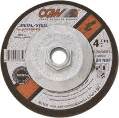 Camel Grinding Wheels - 24 Grit, 5" Wheel Diam, 1/4" Wheel Thickness, Type 27 Depressed Center Wheel - Coarse Grade, Aluminum Oxide, Resinoid Bond, 12,250 Max RPM - Caliber Tooling