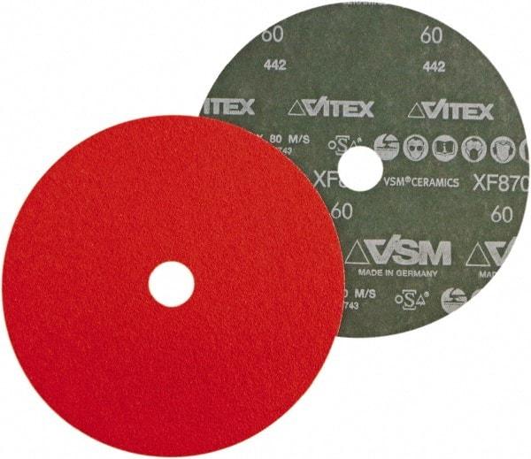 VSM - 4-1/2" Diam 7/8" Hole 120 Grit Fiber Disc - Medium Grade, Ceramic, 13,000 Max RPM - Caliber Tooling