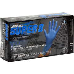 ‎63-338PF/S Disposable Gloves - Ambi-Dex Super 8 Disposable Nitrile 8 mil Blue - Powder Free - Text Grip - Exact Industrial Supply