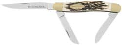 Winchester - 2-5/8" Blade, 6-13/32" OAL, Straight Stockman Knife - 3.9" Closed Length, Bone, 3 Blades, 3 Edges, 3 Blade Stockman with Jigged Bone Inlay Handle - Caliber Tooling