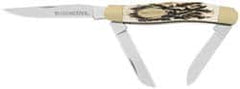 Winchester - 2-5/8" Blade, 6-13/32" OAL, Straight Stockman Knife - 3.9" Closed Length, Bone, 3 Blades, 3 Edges, 3 Blade Stockman with Jigged Bone Inlay Handle - Caliber Tooling