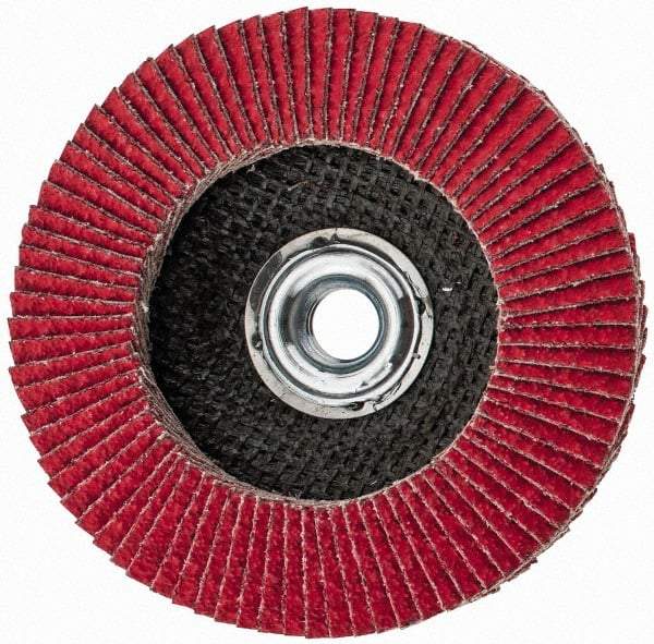 Camel Grinding Wheels - 40 Grit, 4-1/2" Disc Diam, 5/8-11 Center Hole, Ceramic Flap Disc - 13,300 Max RPM, Polyester Backing, Arbor Attaching System, Coated - Caliber Tooling