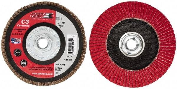 Camel Grinding Wheels - 40 Grit, 5" Disc Diam, 5/8-11 Center Hole, Ceramic Flap Disc - 12,200 Max RPM, Polyester Backing, Arbor Attaching System, Coated - Caliber Tooling