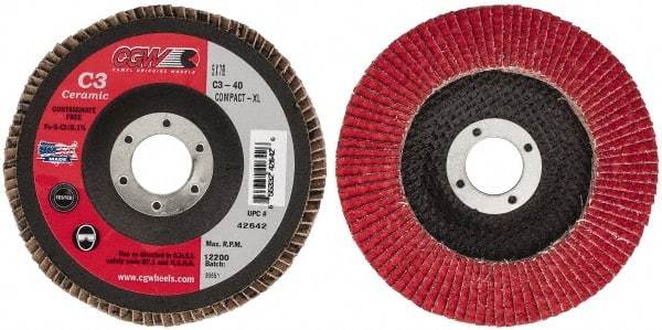 Camel Grinding Wheels - 40 Grit, 5" Disc Diam, 7/8" Center Hole, Ceramic Flap Disc - 12,200 Max RPM, Polyester Backing, Arbor Attaching System, Coated - Caliber Tooling