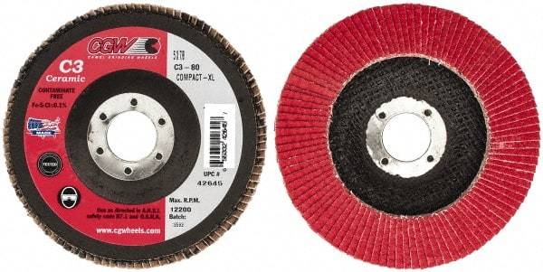 Camel Grinding Wheels - 80 Grit, 5" Disc Diam, 7/8" Center Hole, Ceramic Flap Disc - 12,200 Max RPM, Polyester Backing, Arbor Attaching System, Coated - Caliber Tooling