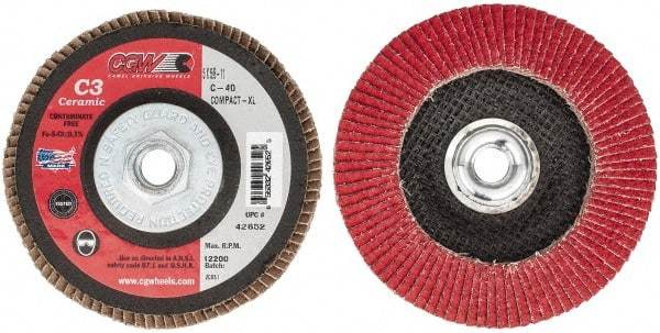 Camel Grinding Wheels - 40 Grit, 5" Disc Diam, 5/8-11 Center Hole, Ceramic Flap Disc - 12,200 Max RPM, Polyester Backing, Arbor Attaching System, Coated - Caliber Tooling