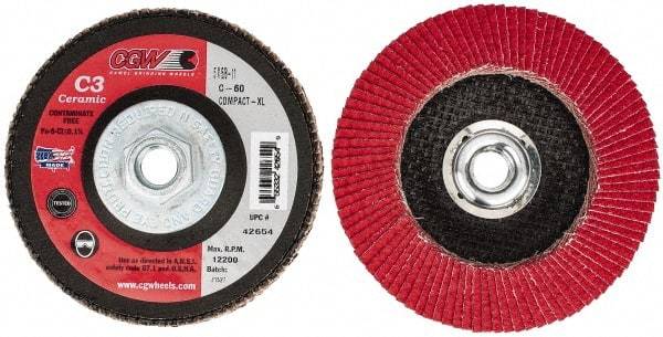 Camel Grinding Wheels - 60 Grit, 5" Disc Diam, 5/8-11 Center Hole, Ceramic Flap Disc - 12,200 Max RPM, Polyester Backing, Arbor Attaching System, Coated - Caliber Tooling