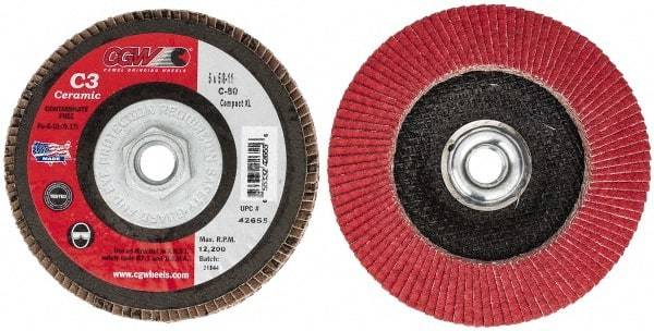 Camel Grinding Wheels - 80 Grit, 5" Disc Diam, 5/8-11 Center Hole, Ceramic Flap Disc - 12,200 Max RPM, Polyester Backing, Arbor Attaching System, Coated - Caliber Tooling