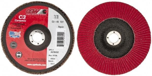 Camel Grinding Wheels - 40 Grit, 7" Disc Diam, 7/8" Center Hole, Type 27 Ceramic Flap Disc - 8,600 Max RPM, Polyester Backing, Arbor Attaching System, Coated - Caliber Tooling