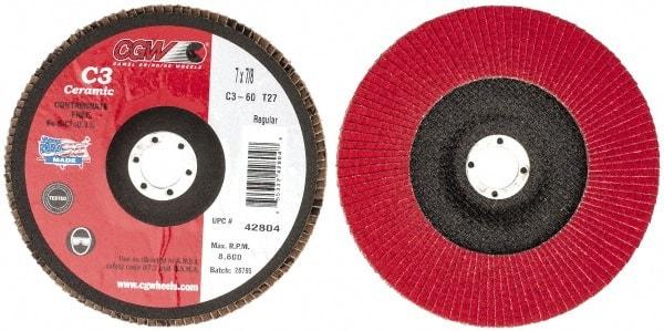 Camel Grinding Wheels - 60 Grit, 7" Disc Diam, 7/8" Center Hole, Type 27 Ceramic Flap Disc - 8,600 Max RPM, Polyester Backing, Arbor Attaching System, Coated - Caliber Tooling