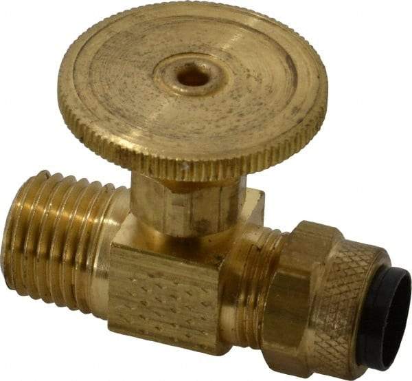 Parker - 3/8 x 1/4" Pipe, Inline Needle Valve - Poly-Tite x MNPTF Ends, Brass Valve, 150 Max psi - Caliber Tooling