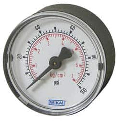 Wika - 3-1/2" Dial, 1/4 Thread, 0-100 Scale Range, Pressure Gauge - U-Clamp Panel Mount, Center Back Connection Mount, Accurate to 3-2-3% of Scale - Caliber Tooling