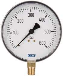 Wika - 4" Dial, 1/4 Thread, 0-600 Scale Range, Pressure Gauge - Lower Connection Mount, Accurate to 3-2-3% of Scale - Caliber Tooling