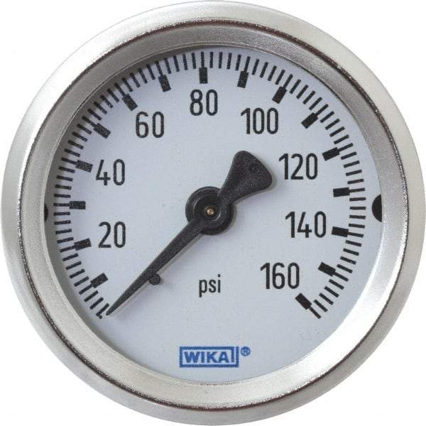 Wika - 2" Dial, 1/4 Thread, 0-160 Scale Range, Pressure Gauge - U-Clamp Panel Mount, Center Back Connection Mount, Accurate to 3-2-3% of Scale - Caliber Tooling