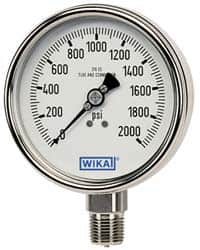 Wika - 4" Dial, 1/4 Thread, 30-0-300 Scale Range, Pressure Gauge - Lower Connection Mount, Accurate to 1% of Scale - Caliber Tooling