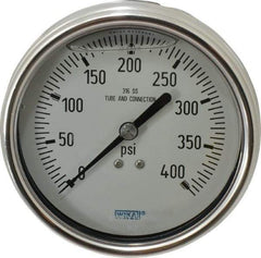 Wika - 4" Dial, 1/4 Thread, 0-400 Scale Range, Pressure Gauge - Lower Back Connection Mount, Accurate to 1% of Scale - Caliber Tooling