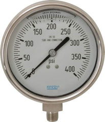 Wika - 4" Dial, 1/4 Thread, 0-400 Scale Range, Pressure Gauge - Lower Connection Mount, Accurate to 1% of Scale - Caliber Tooling