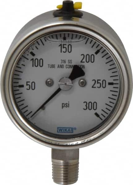 Wika - 2-1/2" Dial, 1/4 Thread, 300 Scale Range, Pressure Gauge - Lower Connection Mount, Accurate to 2-1-2% of Scale - Caliber Tooling