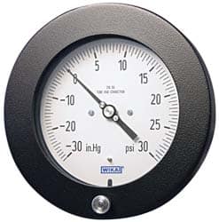 Wika - 4-1/2" Dial, 1/4 Thread, 0-15 Scale Range, Pressure Gauge - Lower Back Connection Mount, Accurate to 0.5% of Scale - Caliber Tooling