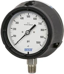 Wika - 4-1/2" Dial, 1/2 Thread, 0-15 Scale Range, Pressure Gauge - Lower Connection Mount, Accurate to 0.5% of Scale - Caliber Tooling