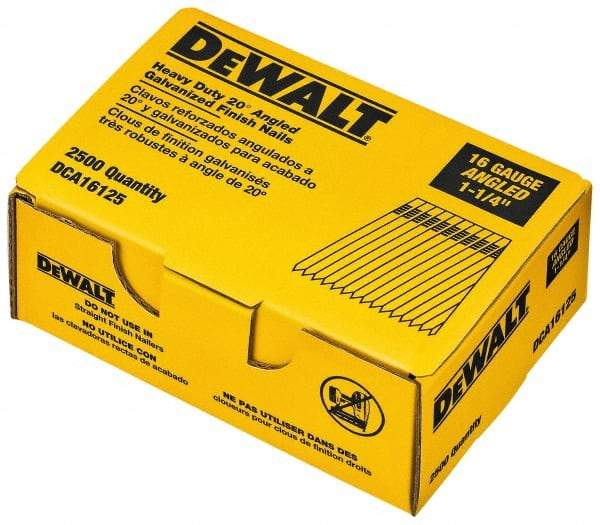 DeWALT - 16 Gauge 1-1/4" Long Finishing Nails for Power Nailers - Grade 2 Steel, Galvanized Finish, Angled Stick Collation - Caliber Tooling