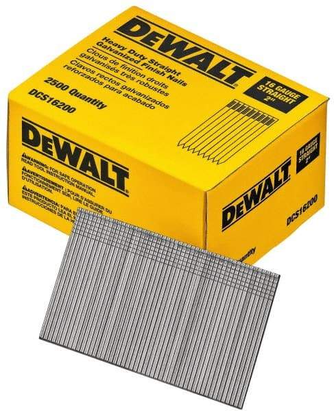 DeWALT - 16 Gauge 2" Long Finishing Nails for Power Nailers - Grade 2 Steel, Galvanized Finish, Straight Stick Collation - Caliber Tooling