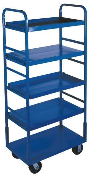 Win-Holt - 1,000 Lb Capacity, 22" Wide x 72" High Standard Utility Cart - 5 Shelf, Steel, 2 Rigid/2 Swivel Casters - Caliber Tooling