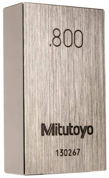 Mitutoyo - 0.8" Rectangular Steel Gage Block - Accuracy Grade 0, Includes Certificate of Inspection - Caliber Tooling