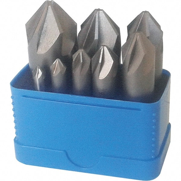 Interstate - 8 Piece, 1/4 to 1" Head Diam, 82° Included Angle, Single End Countersink Set - Caliber Tooling