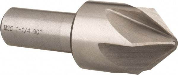 Interstate - 1-1/4" Head Diam, 3/4" Shank Diam, 6 Flute 90° Cobalt Countersink - Bright Finish, 3-3/8" OAL, Single End, Straight Shank, Right Hand Cut - Caliber Tooling