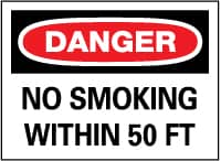 NMC - "Danger - No Smoking Within 50 Feet", 10" Long x 14" Wide, Fiberglass Safety Sign - Rectangle, 0.095" Thick, Use for Accident Prevention - Caliber Tooling