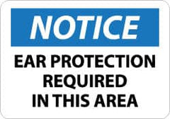 NMC - "Notice - Ear Protection Required in This Area", 10" Long x 14" Wide, Pressure-Sensitive Vinyl Safety Sign - Rectangle, 0.004" Thick, Use for Accident Prevention - Caliber Tooling