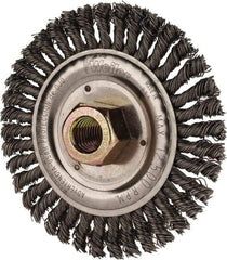 Weiler - 4-1/2" OD, 5/8" Arbor Hole, Stringer Bead Steel Wheel Brush - 3/16" Face Width, 13/16" Trim Length, 0.02" Filament Diam, 15,000 RPM - Caliber Tooling