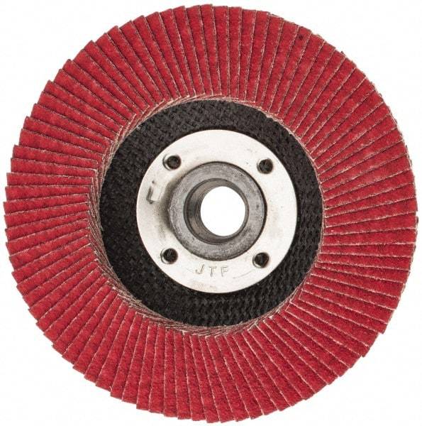 Weiler - 80 Grit, 4-1/2" Disc Diam, 5/8-11 Center Hole, Type 29 Ceramic Flap Disc - 13,000 Max RPM, Phenolic Backing, Arbor Attaching System, Coated - Caliber Tooling