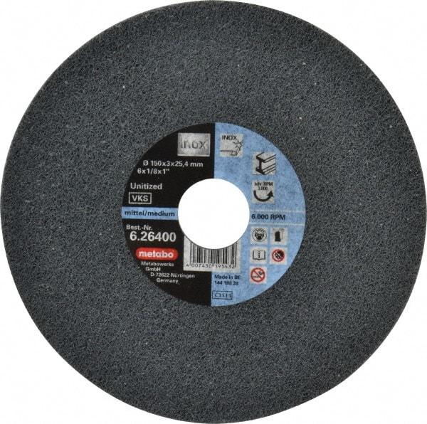 Metabo - 6" Medium Grade Zirconia Alumina Deburring Disc - 1" Center Hole, Spindle Mount Connection, Black - Caliber Tooling