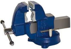 Gibraltar - 3-1/2" Jaw Width x 4" Jaw Opening Capacity, 4-1/2" Throat Depth, Bench & Pipe Combination Vise - 1/8 to 2-1/2" Pipe Capacity, Swivel Base, Bolt Down Attachment, Ductile Iron - Caliber Tooling