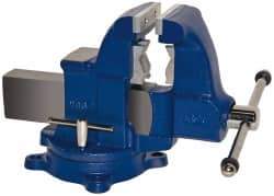 Gibraltar - 4-1/2" Jaw Width x 6" Jaw Opening Capacity, 5-1/2" Throat Depth, Bench & Pipe Combination Vise - 1/8 to 3-1/2" Pipe Capacity, Swivel Base, Bolt Down Attachment, Ductile Iron - Caliber Tooling