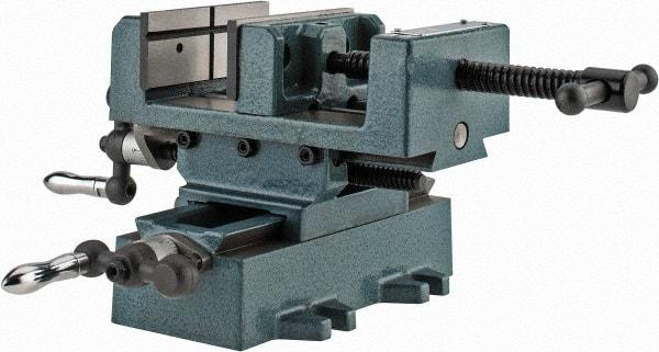 Wilton - 4" Jaw Opening Capacity x 1-3/8" Throat Depth, Horizontal Drill Press Vise - 4" Wide x 1-3/8" High Jaw, Cross Slide Base, Standard Speed, 7" OAL x 5-3/4" Overall Height, Cast Iron - Caliber Tooling