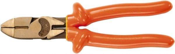 Ampco - 8-3/4" OAL, Insulated Side Cutting Linesman's Pliers - Smooth Jaw, 1000 Volt Insulated Handles - Caliber Tooling