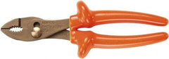 Ampco - 8-3/16" OAL, Insulated Adjustable Combination Pliers - Grooved Jaw, 1000 Volt Insulated Handles - Caliber Tooling