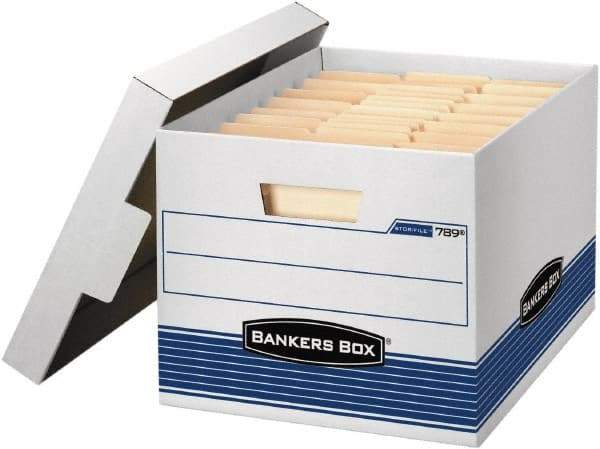 BANKERS BOX - 1 Compartment, 12 Inch Wide x 15 Inch Deep x 10 Inch High, File Storage Box - 1 Ply Bottom, 1 Ply End, 1 Ply Side, White and Blue - Caliber Tooling