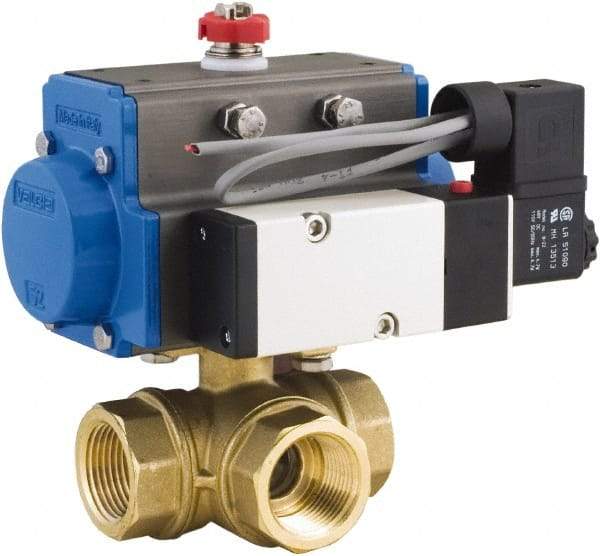 BONOMI - 1/4" Pipe, 400 psi WOG Rating Brass Pneumatic Double Acting with Solenoid Actuated Ball Valve - PTFE Seal, Standard Port, 100 psi WSP Rating, NPT End Connection - Caliber Tooling