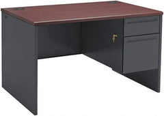 Hon - Steel-Reinforced High-Pressure Laminate/Metal Right Pedestal Desk - 48" Wide x 30" Deep x 29" High, Mahogany/Charcoal - Caliber Tooling