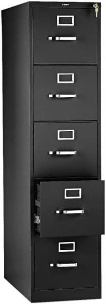 Hon - 26" Wide x 60" High x 26-1/2" Deep, 5 Drawer Vertical File with Lock - Steel, Black - Caliber Tooling