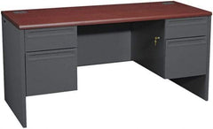 Hon - 69" Long x 29-1/2" High x 29-1/2" Deep, 4 Drawer Kneespace Credenza - Mahogany/Charcoal (Color), Metal - Caliber Tooling