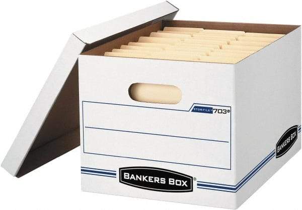 BANKERS BOX - 1 Compartment, 12 Inch Wide x 15 Inch Deep x 10 Inch High, File Storage Box - 1 Ply Side, 2 Ply Bottom, 2 Ply End, White and Blue - Caliber Tooling