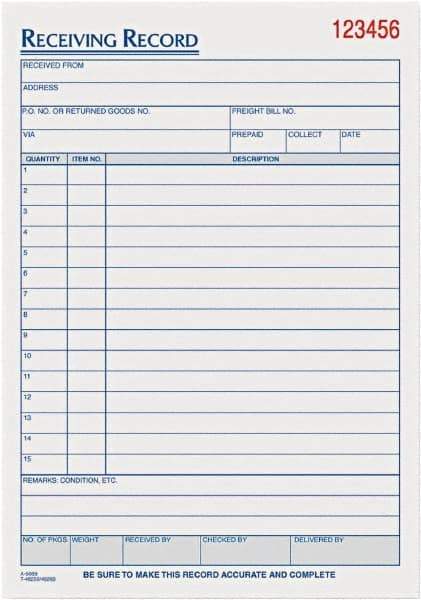 TOPS - 50 Sheet, 5-1/2 x 7-7/8", Receiving Record Book - White - Caliber Tooling