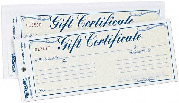 REDIFORM - 25 Sheet, 8-1/2 x 3-2/3", Gift Certificates - White - Caliber Tooling